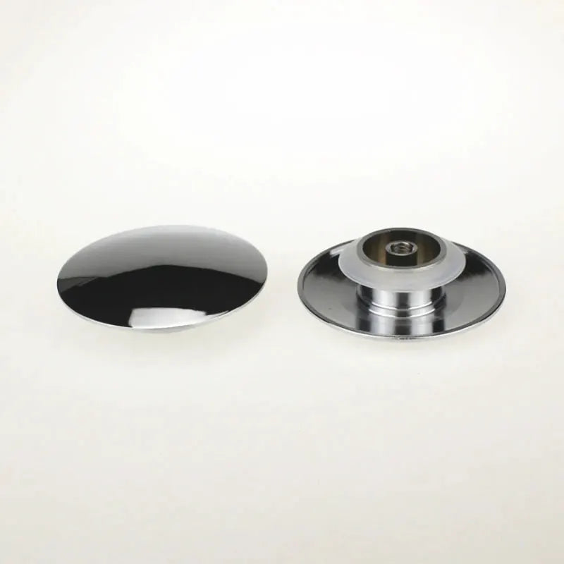 Brass pop-up bathtub drain cover; silver/chrome finish, cap and base shown separately