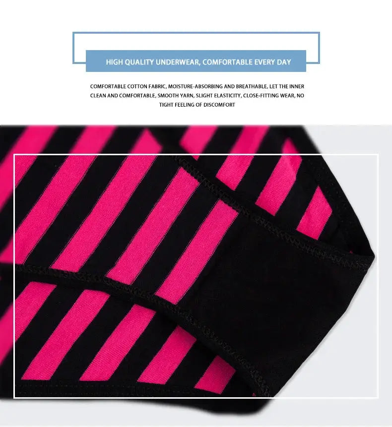Simples Market women's cotton panties; pink and black striped bikini briefs