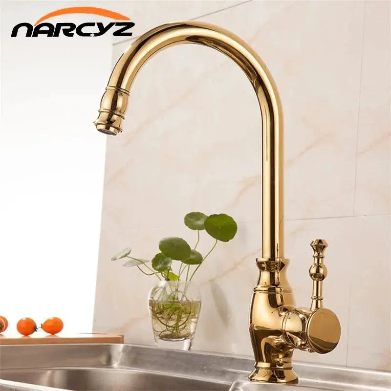 Kitchen faucet in gold brass with high-arc swivel spout and single lever handle XT-169 NARCYZ logo