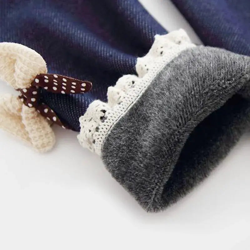Girls Thick Warm Winter Spring Jeans Bow Bottom Leggings Trousers For Children Ages 7 To 13 Years ROYGCBP