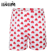 Men's heart-print boxer shorts, white with red hearts, lightweight and soft, Simples Market
