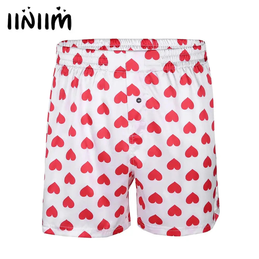 Men's heart-print boxer shorts, white with red hearts, lightweight and soft, Simples Market