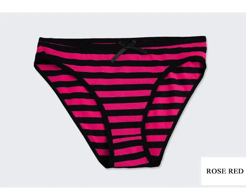 Women's cotton panties Simples Market rose red and black striped bikini briefs
