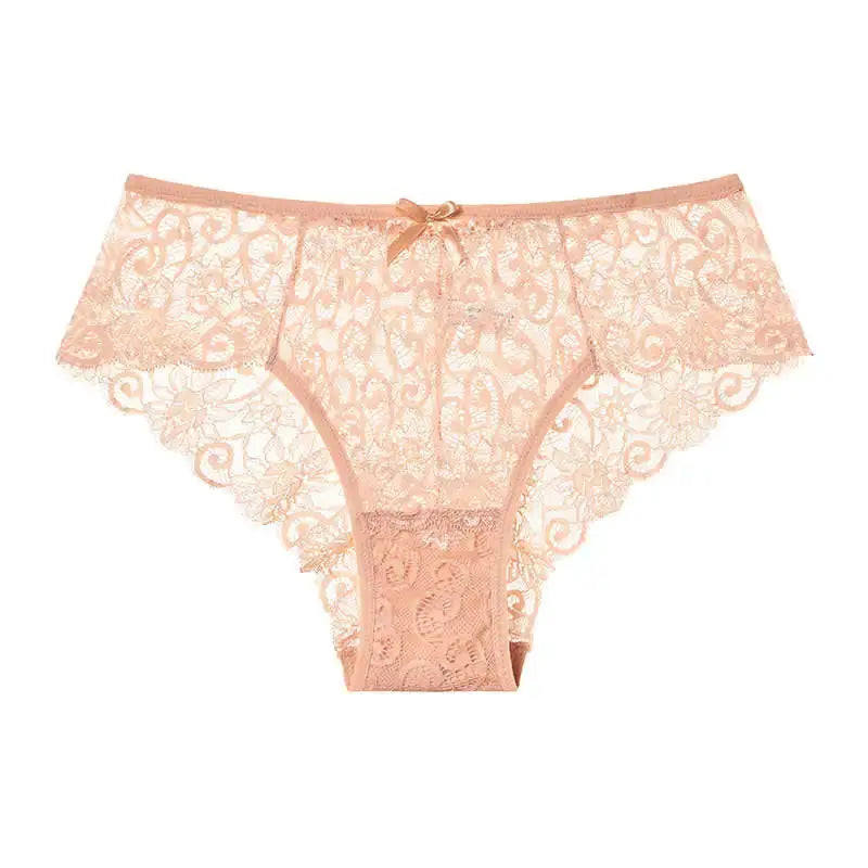 LaceLuxe Women Breathable Lace Panties Briefs Comfortable Nylon Spandex Blend With Hollow Bowknot Design