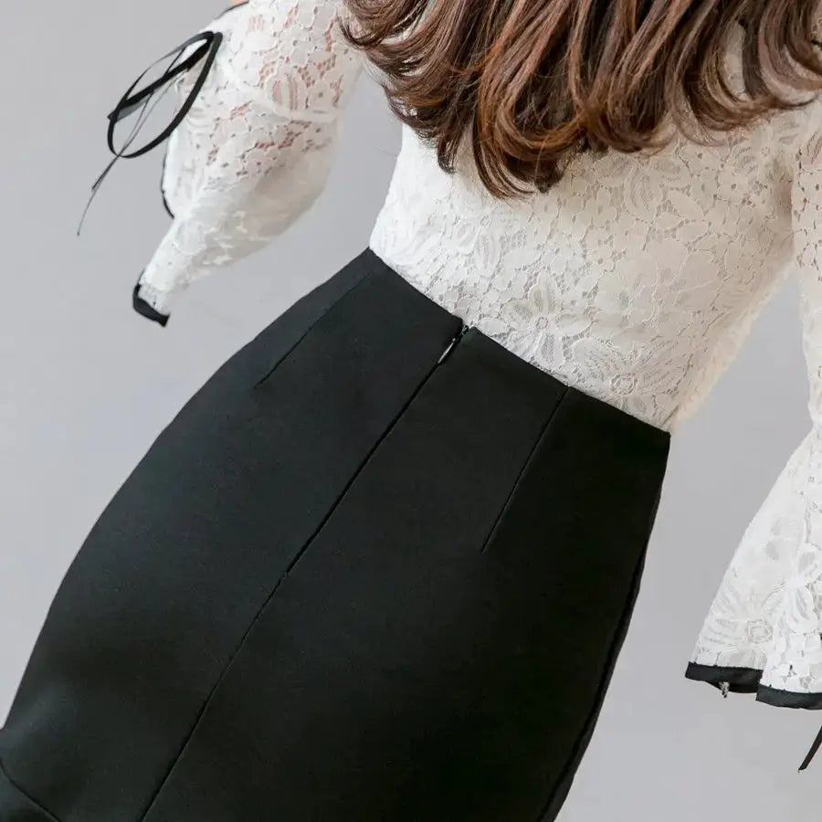 Simples Market women's black high-waist midi pencil skirt with back zipper