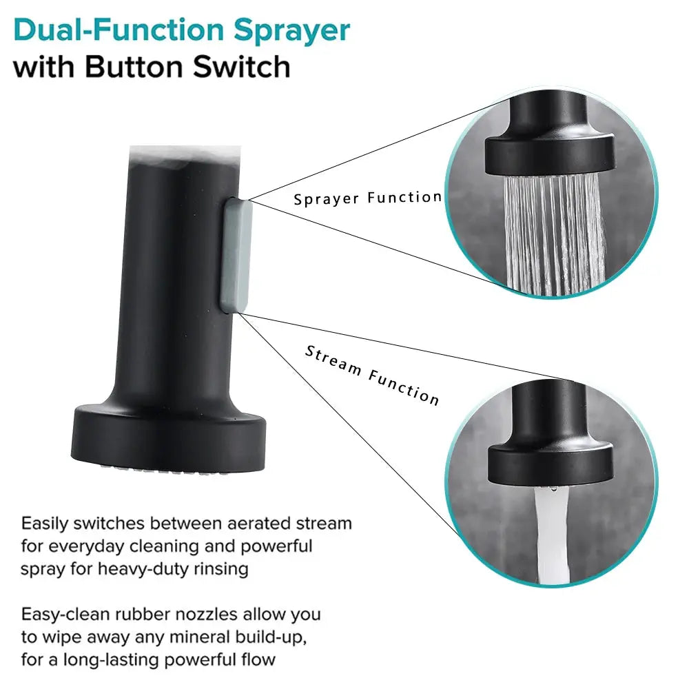 Rozin brushed nickel kitchen faucet sprayer, deck-mounted, 360° rotation, spray and stream function; Simples Market.