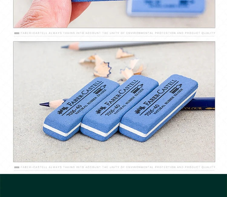 Faber-Castell blue natural rubber erasers, 3-pack with white cores