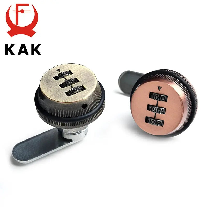 KAK combination cabinet locks, two zinc alloy cam locks in gold and copper finishes