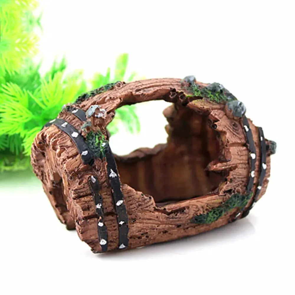 Resin Barrel Cave Aquarium Ornament For Fish Tank Decoration Safe Non Toxic Realistic Hideaway Landscaping Accessory