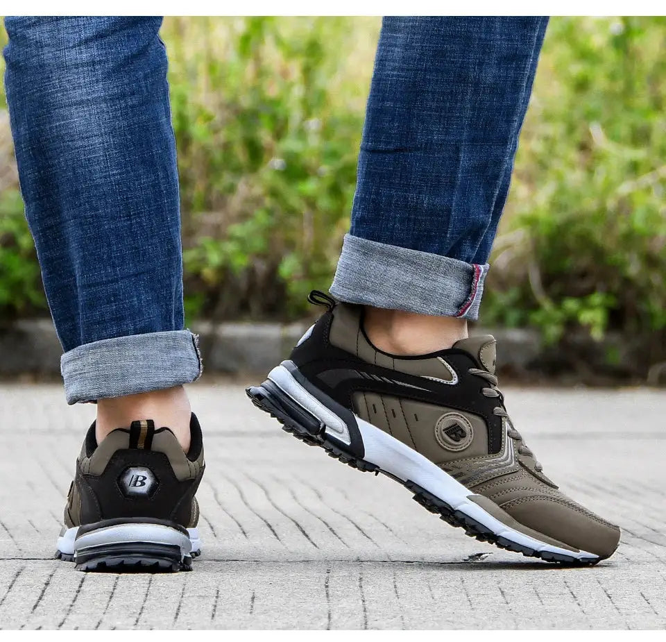 Pair of BONA men's running shoes in olive-brown, breathable lace-up sneakers by Simples Market