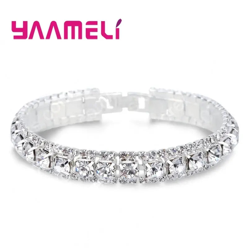 Sterling Silver 925 Bracelets For Women With AAA Zircon Austrian Crystal Link Chain Bangle In 14 Colors