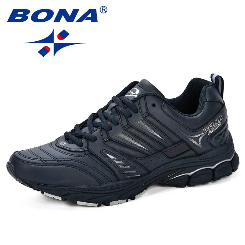 BONA men's navy blue running shoe, breathable outdoor sneaker