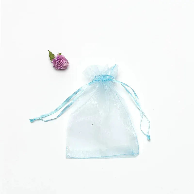 50 Pieces Drawstring Organza Gift Bags For Jewelry Packaging Wedding Party Four Sizes 7x9 Cm 9x12 Cm 10x15 Cm 13x18 Cm