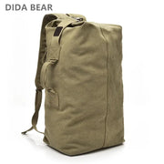 Man travel backpack, olive khaki canvas, bucket-style mountaineering bag with large capacity by Simples Market