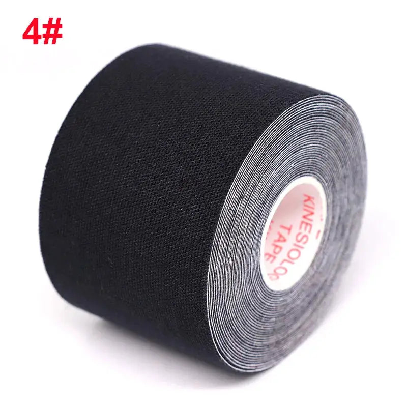Black kinesiology tape roll, 5m athletic band for sport recovery and knee support