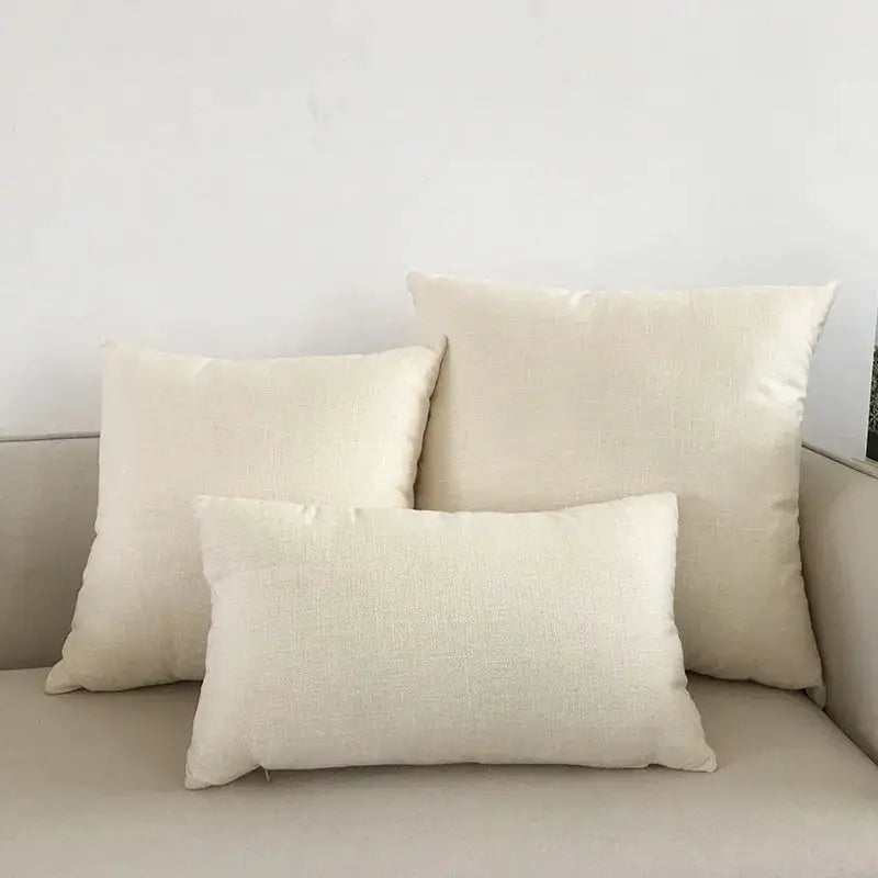 Sofa cushion covers set of 3 in cream linen for decorative throw pillows