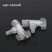 Transparent plastic faucet connectors, 2 pcs, 1/2-inch male-thread for garden irrigation.