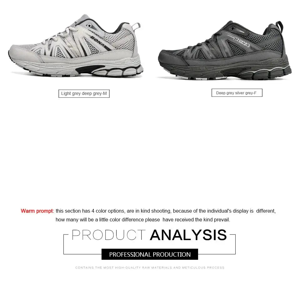 BONA men's running shoes; two color options: light grey and deep grey, mesh microfiber, lace-up jogging sneakers