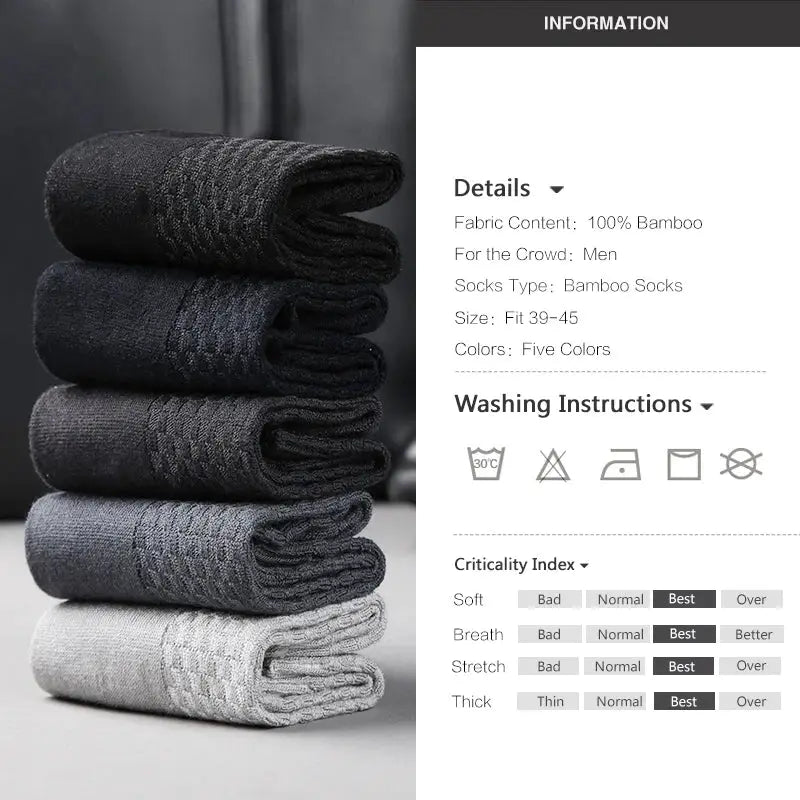 Men's bamboo fiber compression dress socks, 10-pair lot, long, business casual, 5 colors, plus size 42–45