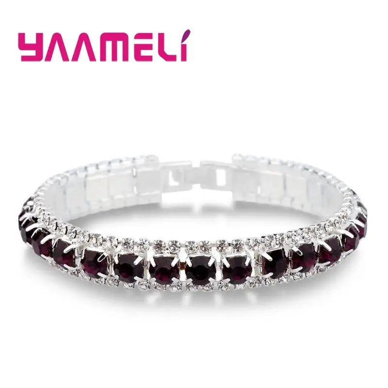 Sterling Silver 925 Bracelets For Women With AAA Zircon Austrian Crystal Link Chain Bangle In 14 Colors