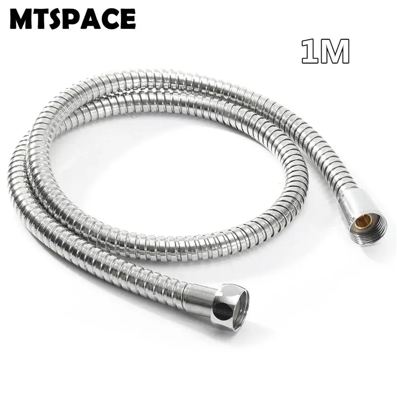 MTSPACE stainless steel flexible shower hose, chrome finish, 1m length.