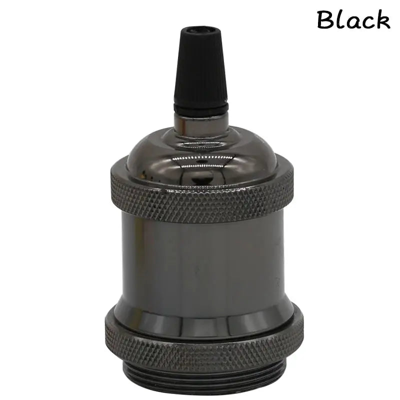 Black aluminum pendant light socket with knurled rings and E27 base adapter