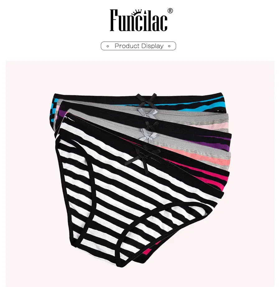 Women's cotton panties five-pack of striped bikini briefs in black/white with assorted colors