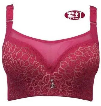 Mother Big Bust Sexy Push-Up Bra in pink-red floral lace by Simples Market