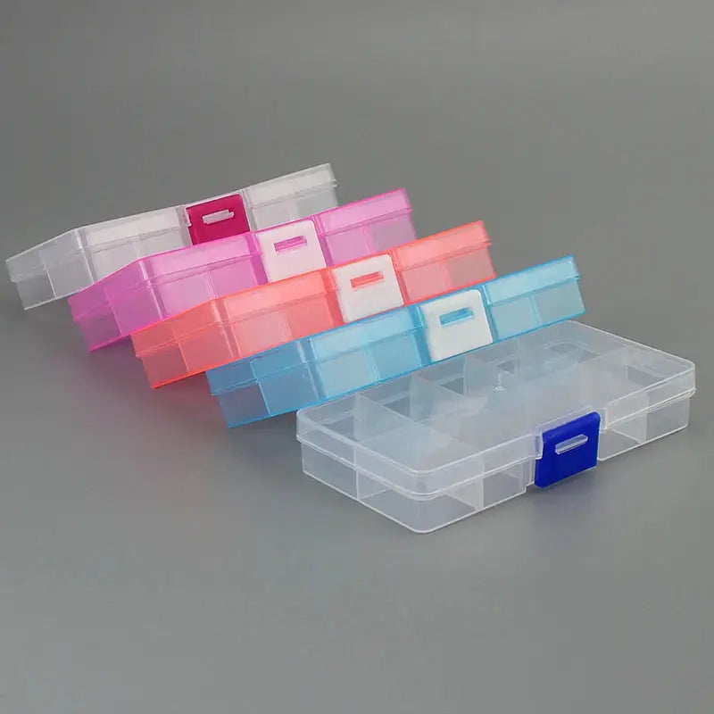 10-slot plastic jewelry and bead organizer storage box set with colorful lids