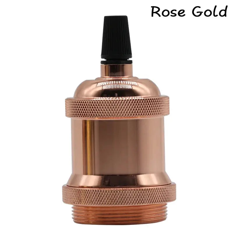 Aluminum pendant light in rose gold finish with knurled rings, E27 base, industrial loft style by Simples Market.