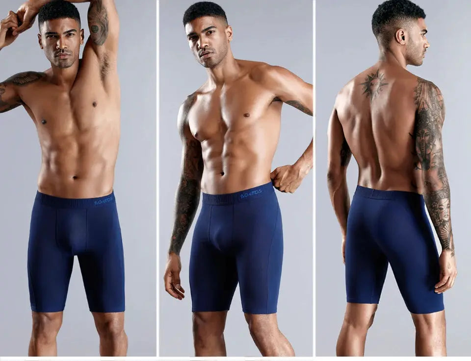 BONITOS men's long-leg boxer shorts, navy blue, natural cotton