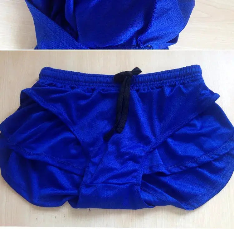 SEOBEAN men's blue sports running shorts with black drawstring and elastic waistband