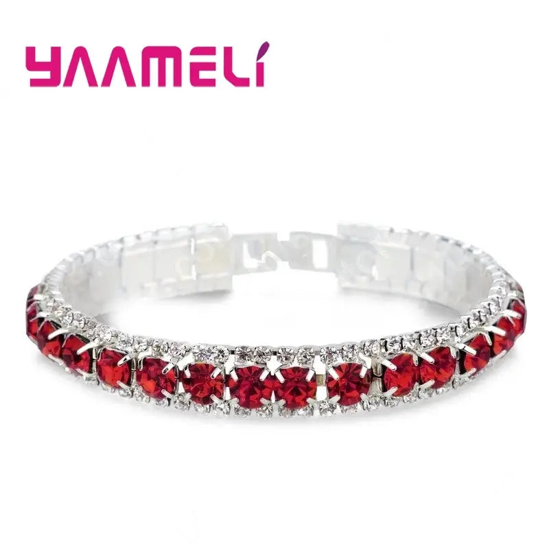 Sterling Silver 925 Bracelets For Women With AAA Zircon Austrian Crystal Link Chain Bangle In 14 Colors