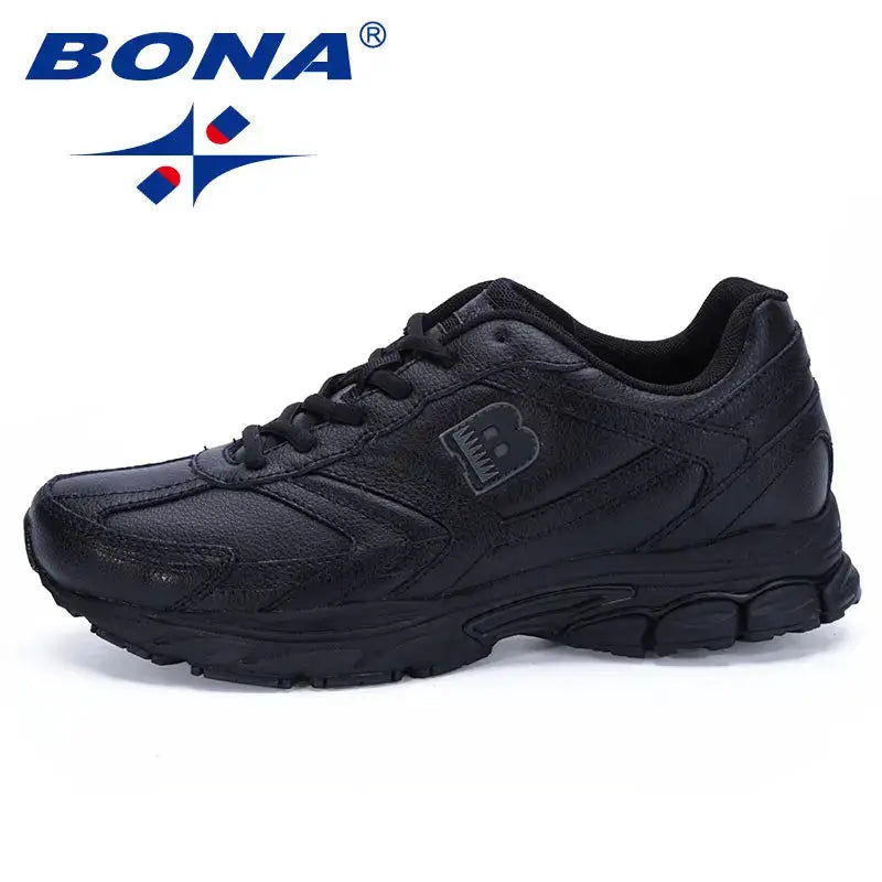 BONA black leather men’s running shoe with a chunky outsole, Simples Market athletic footwear