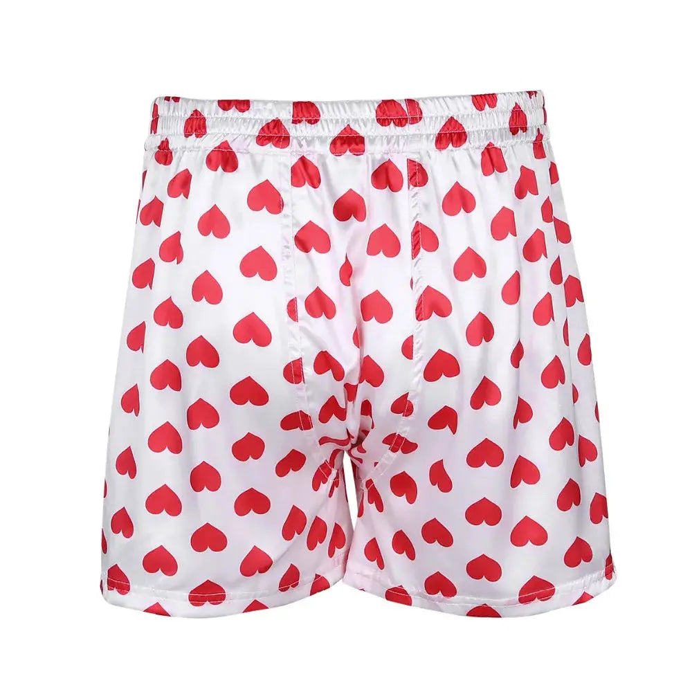 Men's heart-print boxer shorts, white base with red hearts, lightweight loose fit