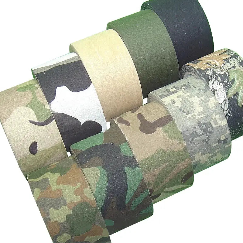 Simples Market camouflage tape set; waterproof self-adhesive 5m rolls in woodland, desert, and digital camo patterns.