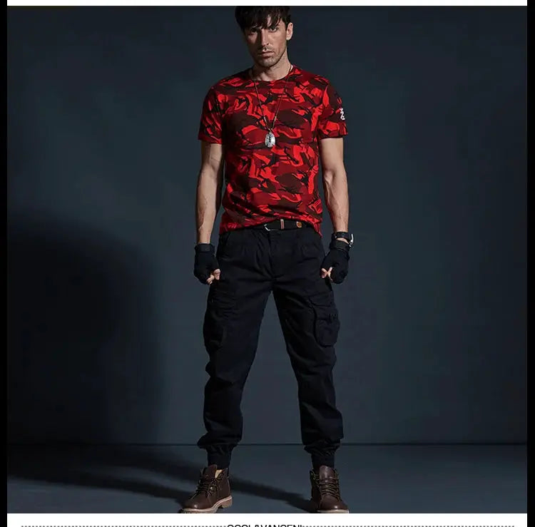 Men's black tactical cargo joggers with multiple pockets for workwear by Simples Market