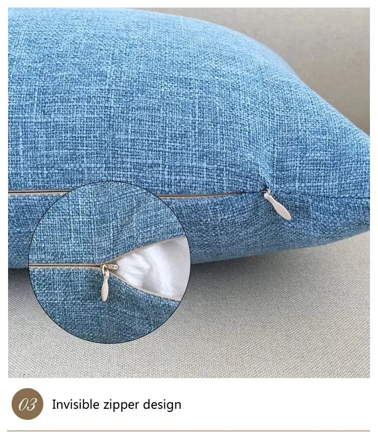 Blue textured sofa cushion cover with an invisible zipper design.