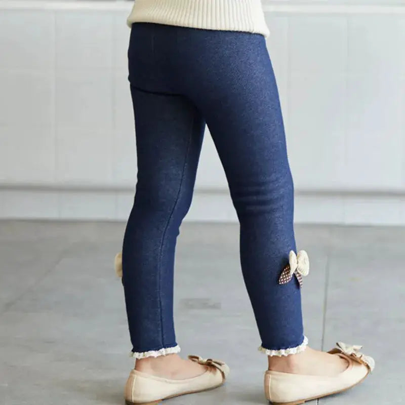 Girls Thick Warm Winter Spring Jeans Bow Bottom Leggings Trousers For Children Ages 7 To 13 Years ROYGCBP