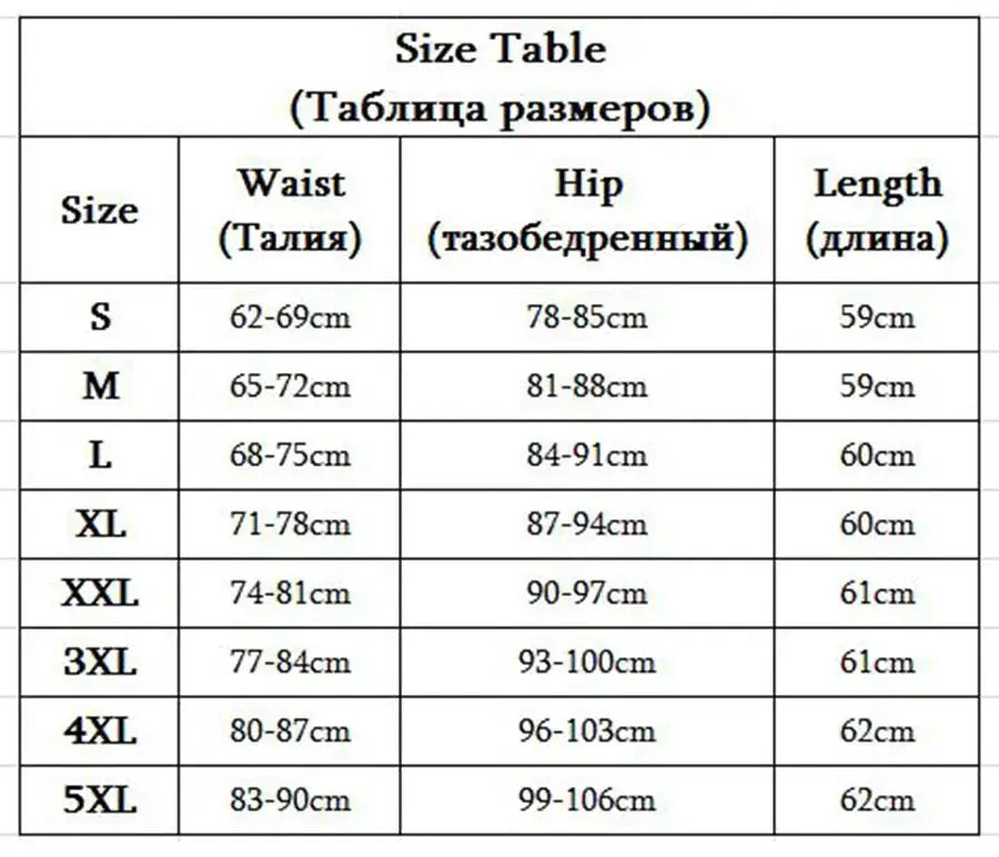Simples Market oversized womens skirt size chart showing waist, hip and length for S-5XL