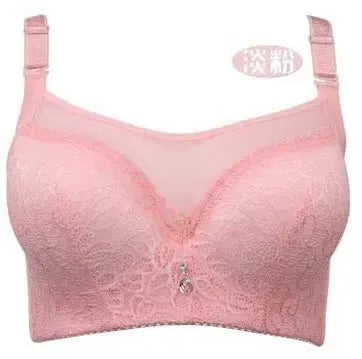 Simples Market pink lace push-up bra with floral cups and center pendant
