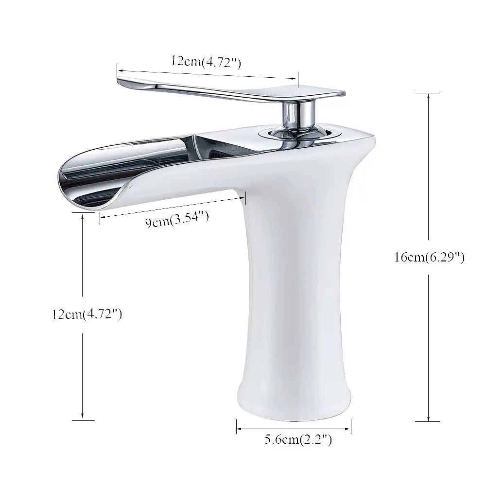 Basin faucet for bathroom with waterfall spout, single-handle, chrome finish.