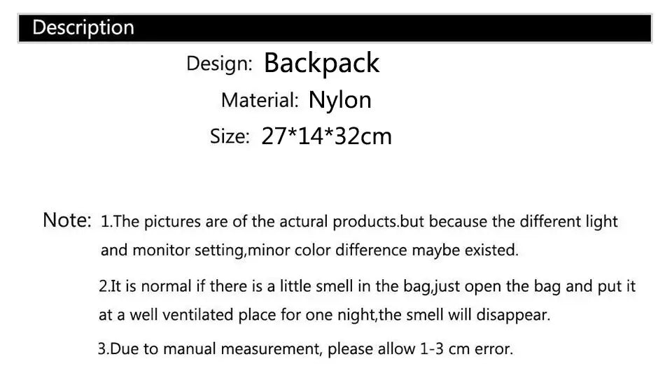Women's nylon backpack by Simples Market, designer large-capacity bag for school and travel, 27x14x32 cm
