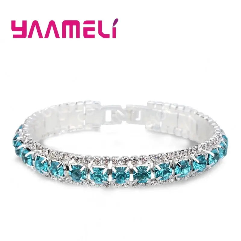 Sterling Silver 925 Bracelets For Women With AAA Zircon Austrian Crystal Link Chain Bangle In 14 Colors