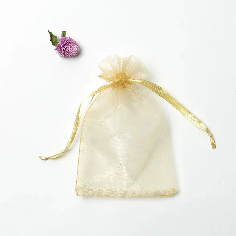 50 Pieces Drawstring Organza Gift Bags For Jewelry Packaging Wedding Party Four Sizes 7x9 Cm 9x12 Cm 10x15 Cm 13x18 Cm