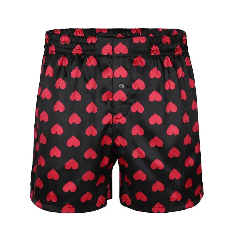 Men's heart-print boxer shorts, black with red hearts, lightweight soft fabric, Simples Market