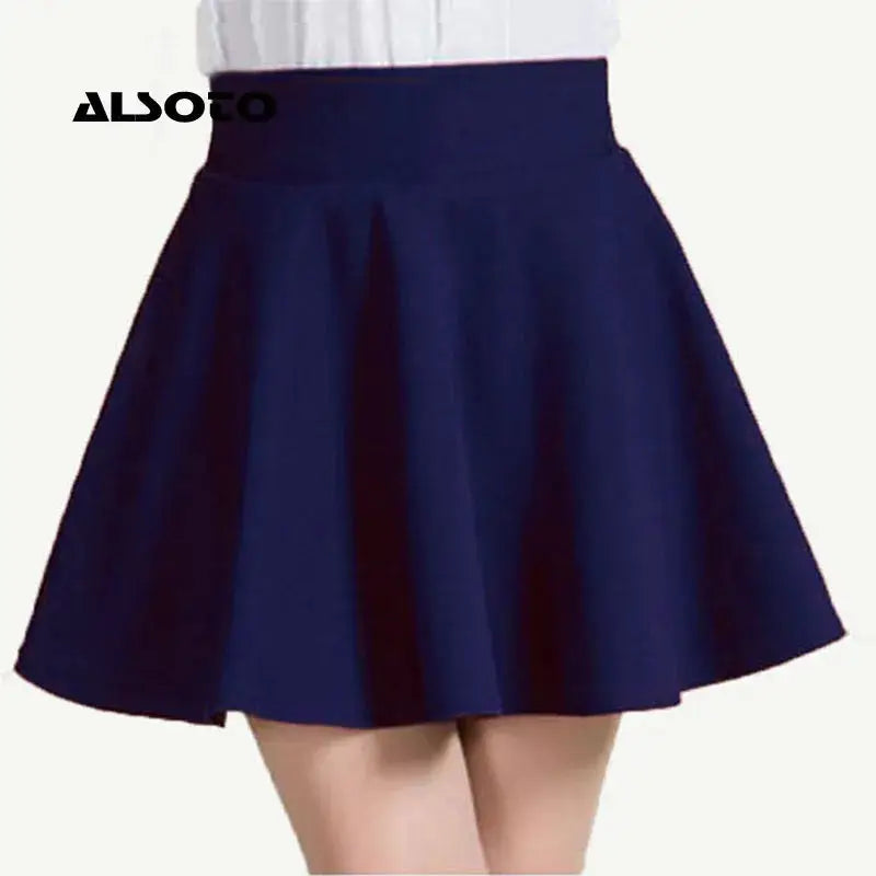 ALSOTO navy blue high-waisted A-line skirt with elastic waistband