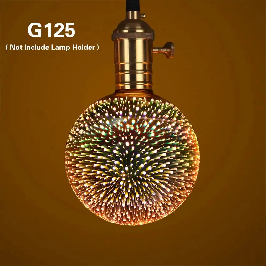 G125 spherical star-fireworks LED night lamp; multicolor burst pattern, brass holder, desk/bedside decor