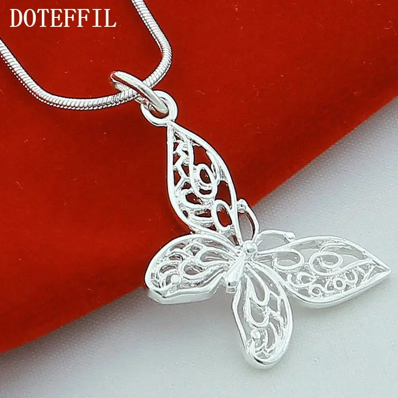 DOTEFFIL 925 Sterling Silver Butterfly Pendant Necklace with Snake Chain 18 to 30 Inches For Women Wedding Jewelry