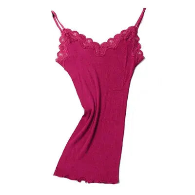 SuyaDream 70 Percent Silk Cotton Blend Lace Camisole With Spandex Knit For Soft Breathable Comfort